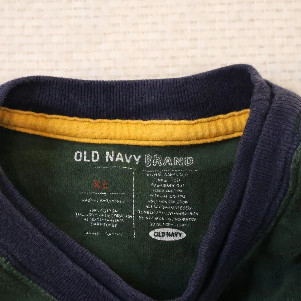 Old Navy Boys XL Long Sleeve T-Shirt Green Navy Colorblock Vintage 2005 Logo